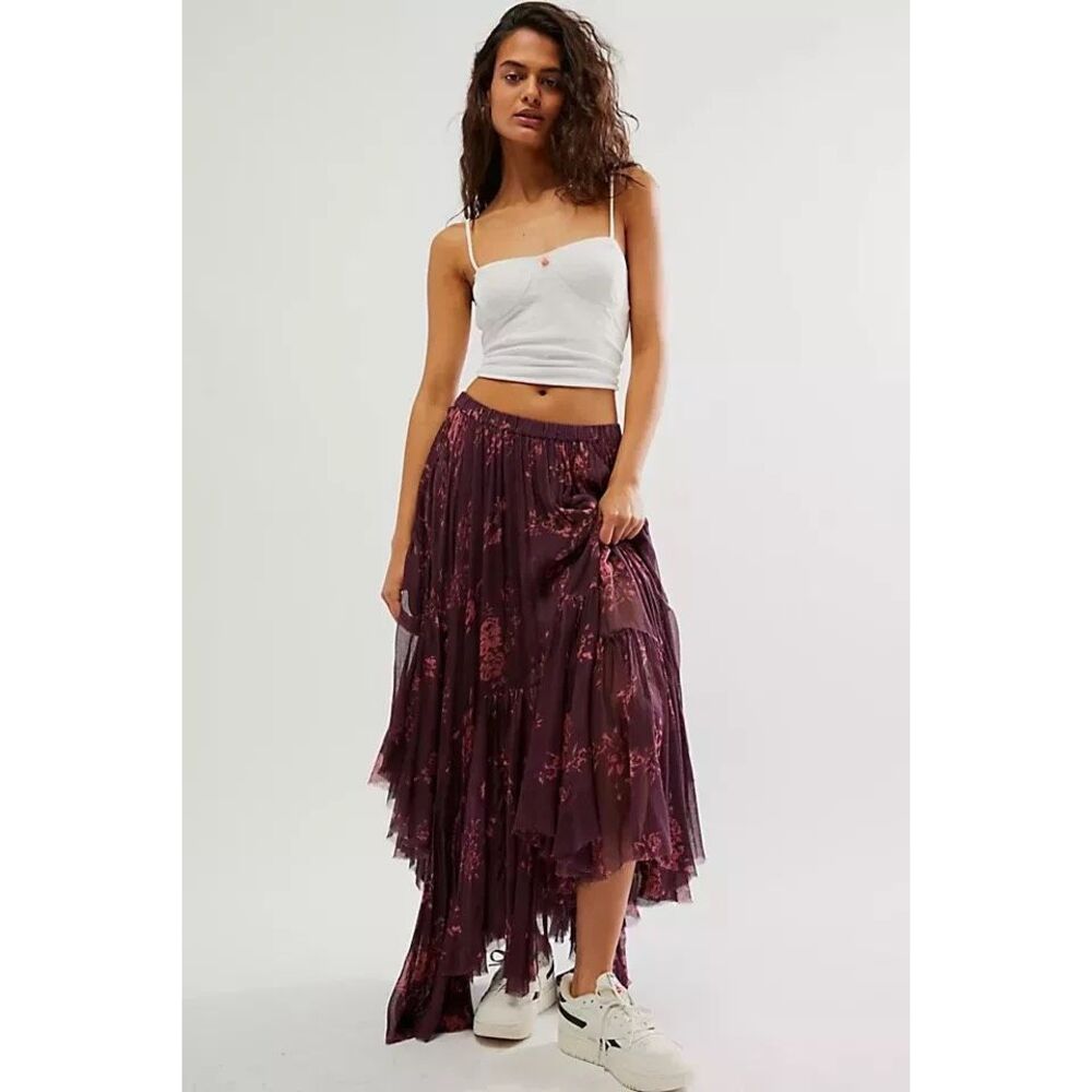 Free People Asymmetrical Skirt in Purple Floral